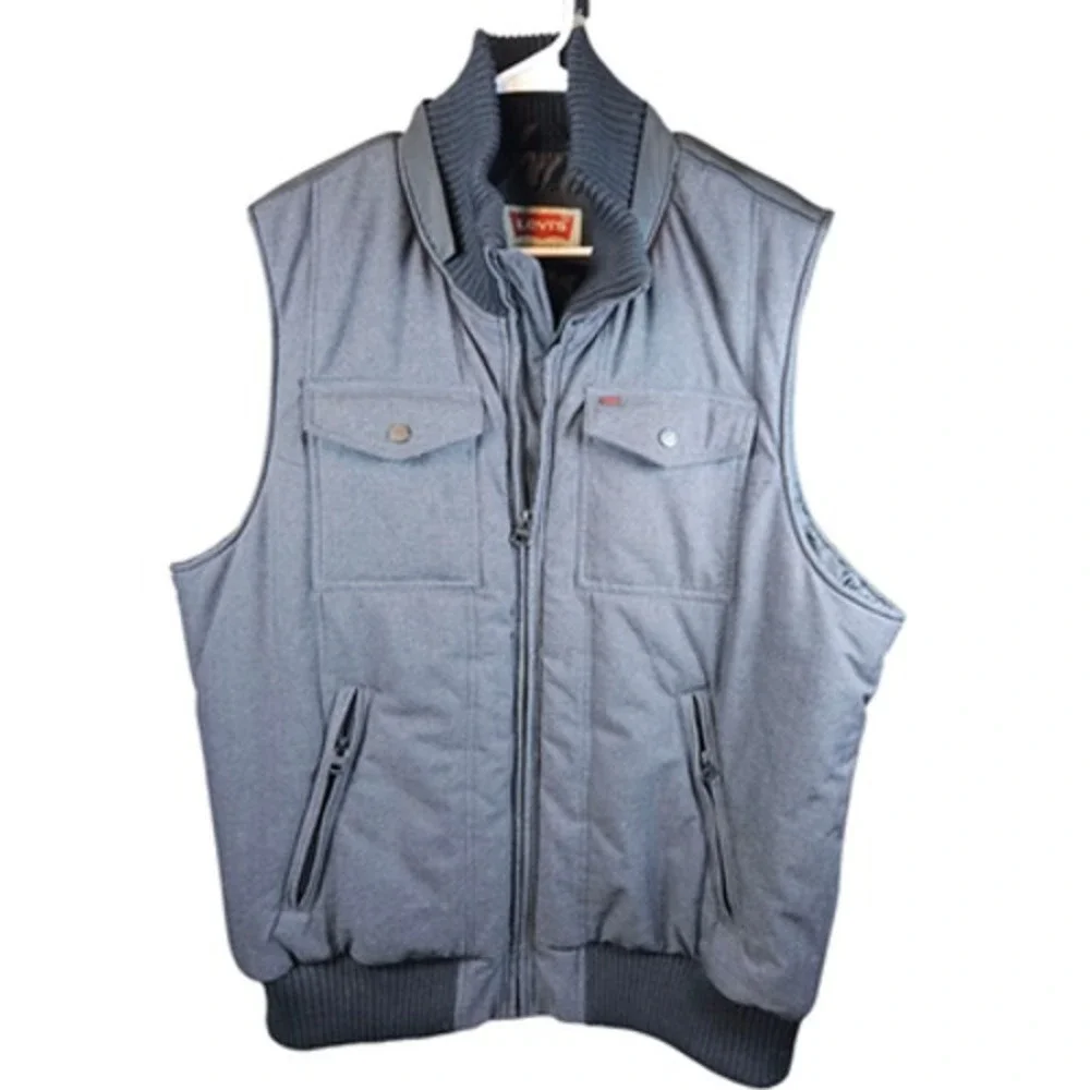 Levis‎ Vest Mens 2XL Gray Puffer Quilted Sleeveless Full Zip Pockets Jacket